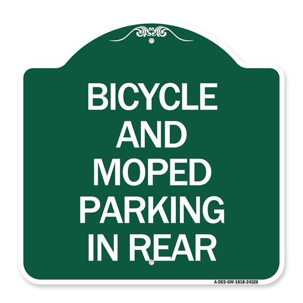 Bicycle and Moped Parking in Rear, Green & White Aluminum Sign, 18" x 18", GW-1818-24326